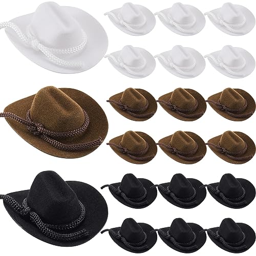 Hercicy Mini-Cowgirl-Hut, Cowboy-Miniatur-Hut, Western-Hochzeit, Puppenhüte für Geburtstagsdekorationen, Geschenke, 5,1 cm (schwarz, weiß, braun), 24 Stück von Hercicy