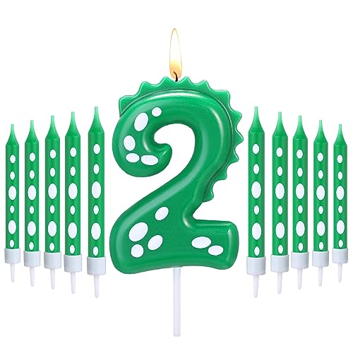Herdear Grüne Dino Geburtstagskerzen für Jungen 1 Stück Dinosaurier Zahlenkerze und 10 Stück Lange Dünne Kerzen für Alle Geburtstag Zubehör Dinosaurier Thema Party Kuchen Geburtstagsdeko (Zahlen 2) Herdear Grüne Dino Geburtstagskerzen für Jungen 1 Stück Dinosaurier Zahlenkerze und 10 Stück Lange Dünne Kerzen für Alle Geburtstag Zubehör Dinosaurier Thema Party Kuchen Geburtstagsdeko (Zahlen 2) von Herdear