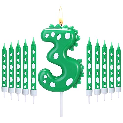 Herdear Grüne Dinosaurier Geburtstag Kerzen für Party 1 Stück Dino Zahlenkerze und 10 Lange Dünne Kerzen zum Geburtstag Grüne Dino Geburtstagskerzen für Dino Thema Kuchendeko Party Deko (Zahlen 3) Herdear Grüne Dinosaurier Geburtstag Kerzen für Party 1 Stück Dino Zahlenkerze und 10 Lange Dünne Kerzen zum Geburtstag Grüne Dino Geburtstagskerzen für Dino Thema Kuchendeko Party Deko (Zahlen 3) von Herdear