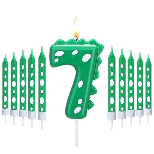 Herdear Grüne Dino Geburtstagskerzen für Jungen 1 Stück Dinosaurier Zahlenkerze und 10 Stück Lange Dünne Kerzen für Alle Geburtstag Zubehör Dinosaurier Thema Party Kuchen Geburtstagsdeko (Zahlen 7) Herdear Grüne Dino Geburtstagskerzen für Jungen 1 Stück Dinosaurier Zahlenkerze und 10 Stück Lange Dünne Kerzen für Alle Geburtstag Zubehör Dinosaurier Thema Party Kuchen Geburtstagsdeko (Zahlen 7) von Herdear