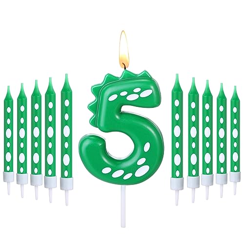 Herdear Grüne Dino Geburtstagskerzen für Jungen 1 Stück Dinosaurier Zahlenkerze und 10 Stück Lange Dünne Kerzen für Alle Geburtstag Zubehör Dinosaurier Thema Party Kuchen Geburtstagsdeko (Zahlen 5) Herdear Grüne Dino Geburtstagskerzen für Jungen 1 Stück Dinosaurier Zahlenkerze und 10 Stück Lange Dünne Kerzen für Alle Geburtstag Zubehör Dinosaurier Thema Party Kuchen Geburtstagsdeko (Zahlen 5) von Herdear