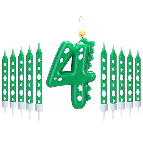 Herdear Grüne Dino Geburtstagskerzen für Jungen 1 Stück Dinosaurier Zahlenkerze und 10 Stück Lange Dünne Kerzen für Alle Geburtstag Zubehör Dinosaurier Thema Party Kuchen Geburtstagsdeko (Zahlen 4) Herdear Grüne Dino Geburtstagskerzen für Jungen 1 Stück Dinosaurier Zahlenkerze und 10 Stück Lange Dünne Kerzen für Alle Geburtstag Zubehör Dinosaurier Thema Party Kuchen Geburtstagsdeko (Zahlen 4) von Herdear