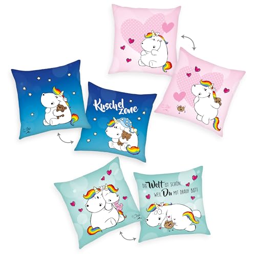 Herding Kissen, Pummeleinhorn, 40 x 40 cm, 3er Set, Weiches Deko- und Kuschelkissen für Kinder, 100% Polyester Herding Kissen, Pummeleinhorn, 40 x 40 cm, 3er Set, Weiches Deko- und Kuschelkissen für Kinder, 100% Polyester von Herding