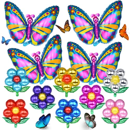 Herefun Blumen Schmetterlings Folienballons, 12 Stück Folienballon Geburtstag Mädchen Kinder, Bunt Schmetterling Luftballons Kindergeburtstag, Helium Ballons Set Schmetterling (Butterfly) von Herefun