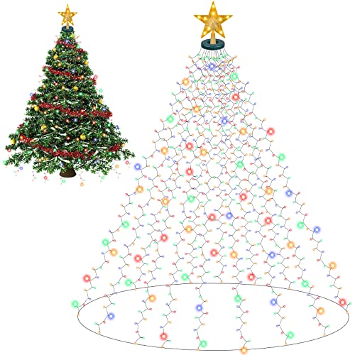 Herefun Christbaumbeleuchtung mit Ring, 400LED 2M 16 Stränge Lichterkette Weihnachtsbaum, Tannenbaum Lichterkette, LEDs Weihnachtsbeleuchtung für 150cm bis 220cm Baum, Tannenbaum, Grüngürtel, Busche von Herefun