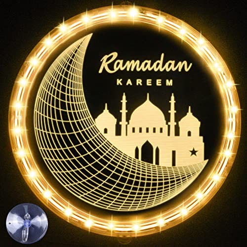 Herefun LED Muslim Ramadan Lichterkette, 9.4in Dekoration Fee Licht mit Saugnapfhaken, Eid Ramadan Laternen, Islam Mubarak Dekoration LED Lichter Leuchten Für Festival Party von Herefun