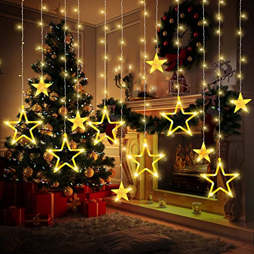 Herefun LED Lichtervorhang, 4.5m Stern LED Lichterketten, Weihnachtsbeleuchtung Innen LED Fenstervorhang Lichter Sternenvorhang Dekorative Girlande Dekorative Lampe Party, Weihnachten Dekoration von Herefun
