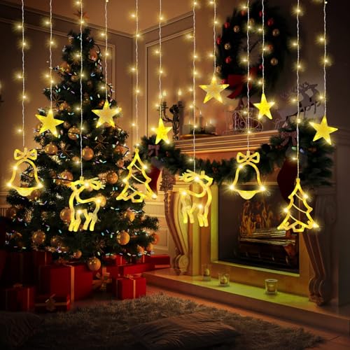 Herefun LED Lichtervorhang, 4.5m Stern LED Lichterketten, Weihnachtsbeleuchtung Innen LED Fenstervorhang Lichter Sternenvorhang Dekorative Girlande Dekorative Lampe Für Party, Weihnachten Dekoration von Herefun