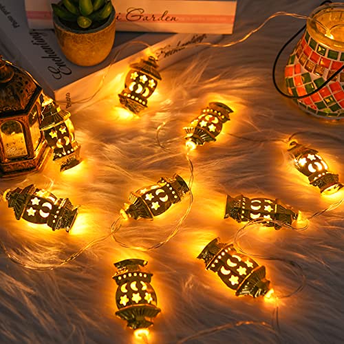Herefun LED Muslim Ramadan Lichterkette, 2M 10 LEDs Muslim Eid Stern Mond Lichter String, LED Ramadan Lichterkette Laternen, Ramadan Laterne String, Innen Außen Deko Licht Latern für Zuhause Ramadan von Herefun