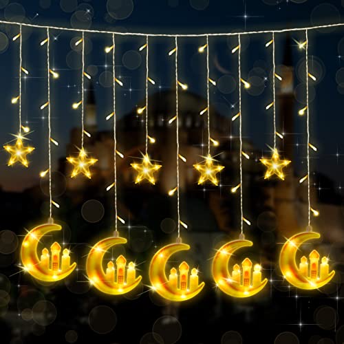 Herefun LED Muslim Ramadan Lichterkette, 3.5M Eid , LED Star Moon Vorhang Dekorative Lichter mit 8 Beleuchtungsmodi, Eid String Licht für Weihnachten Ramadan Hochzeit (Moon) von Herefun
