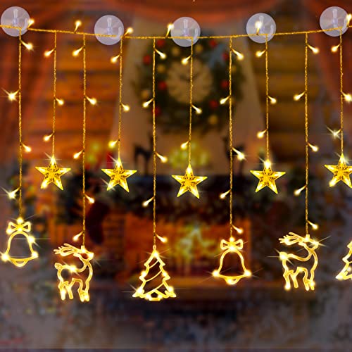 Herefun LED Sterne Lichterkette, 3.5M Weihnachtsbeleuchtung, Hängend Fensterlicht mit Saugnäpfe, LED Lichtervorhang mit Sterne, LED Vorhang Licht für Innen Außen Fensterdeko Weihnachtsdeko von Herefun