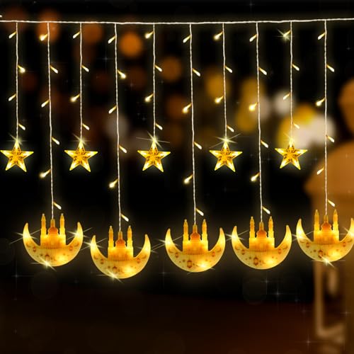 Herefun Ramadan Lichterkette, 3.5m Ramadan Lampe, Ramadan Deko mit 8 Modi LED, Eid Mubarak Lichterketten Sterne Mond für Muslim Schlafzimmer Terrasse Hochzeit Party (Ramadan) von Herefun