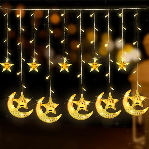 Herefun Ramadan Lichterkette, 3.5m Ramadan Lampe, Ramadan Deko mit 8 Modi LED, Eid Mubarak Lichterketten Sterne Mond für Muslim Schlafzimmer Terrasse Hochzeit Party (Sterne Mond) von Herefun