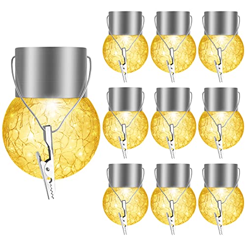 Herefun Solarlampen für Außen Hängend, 10 Stück Solarleuchten für Garten, Wetterfest LED Solar Hängend Lampen, Solar Lichterkette Glühbirne, Solar Glas Risslicht für Balkon Terrassen Außen Deko von Herefun