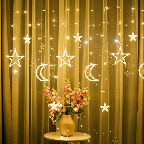 Herefun Stern Mond LED Lichterketten, 3.5m Weihnachtsbeleuchtung Innen, Stern Mond Lichtervorhang Lichterkette LED Fenstervorhang Lichter Sternenvorhang Dekorative Lampe für Party, Weihnachtstag von Herefun