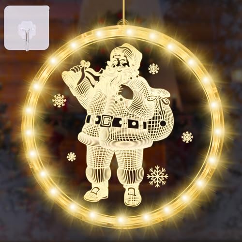 Herefun Weihnachten Dekorative, 22cm Weihnachtsbeleuchtung innen Fenster Hängende Weihnachtsdeko Lichterketten für Outdoor Indoor Terrasse Schlafzimmer Hintergrund (22cm Weihnachtsmann) von Herefun