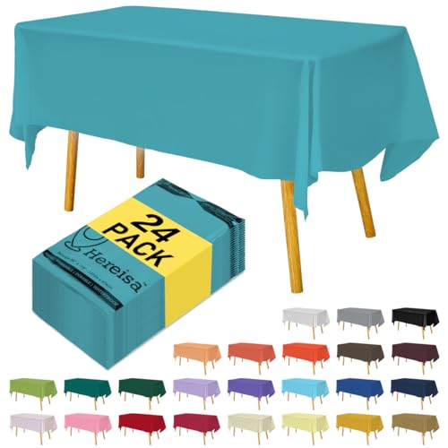 Hereisa Aqua Tablecloth Einweg-Kunststoff-Tischdecken für rechteckige Tische (24 Stück) für Partys, Veranstaltungen und Hochzeiten, drinnen und draußen, 137,2 x 274,3 cm von Hereisa