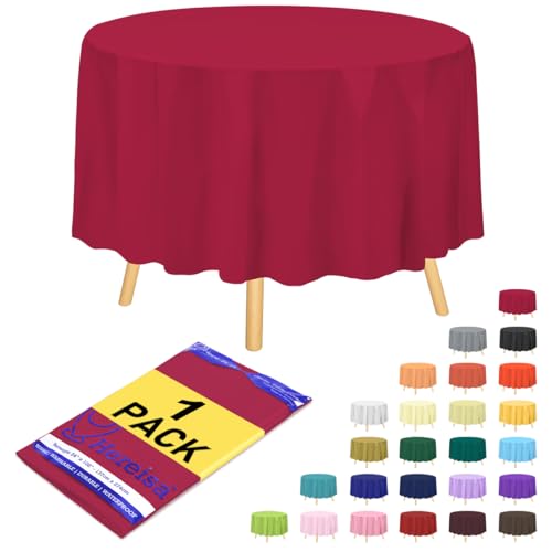 Hereisa Hochwertige Kunststoff-Tischdecke, rund, 213,4 cm, Kirschrot, 1 Stück Hereisa Hochwertige Kunststoff-Tischdecke, rund, 213,4 cm, Kirschrot, 1 Stück von Hereisa