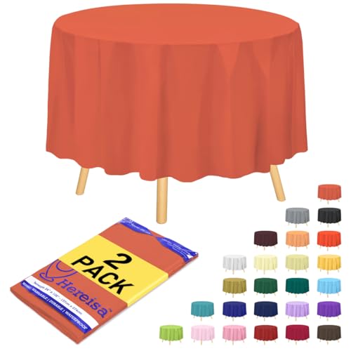 Hereisa Premium-Kunststoff-Tischdecke, Einweg-Tischdecke (213,4 cm), Party-Tischdecken, perfekte Tischdecke, runde Abdeckung für jeden Tisch bis zu 1,8 m, 2 Stück von Hereisa