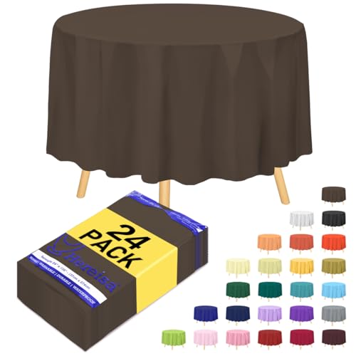 Runde Premium-Kunststoff-Tischdecke, 213,4 x 213,4 cm, Einweg-Tischdecke aus Kunststoff, dekorative runde Tischdecke, glatte Tischdecke, Einweg-Tischdecken für Partys, Hochzeiten, 24 Stück von Hereisa