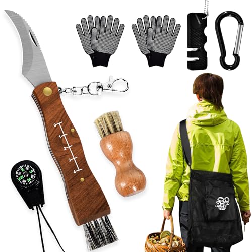 Herenear Pilzmesser mit Bürste, Pilztasche, Pilzbürste Trüffel Edelstahl Taschenmesser Klappmesser Pilzsammler Messer für Champignon mit Kompass, Handschuhe, Messerschärfer Herenear Pilzmesser mit Bürste, Pilztasche, Pilzbürste Trüffel Edelstahl Taschenmesser Klappmesser Pilzsammler Messer für Champignon mit Kompass, Handschuhe, Messerschärfer von Herenear