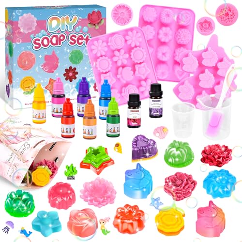 Herenear Seifen Selber Machen Set, Seife Herstellen Kinder Erwachsene, Enthält 500 g Seifenbasis und 6 Formen, Kreative DIY-Seife, Bastelset Erwachsene Kinder, Weihnachtsgeschenke für Kinder 5 6 7+ von Herenear