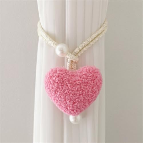 2 PCS Gardinenclips Raffhalter Seil herzförmig, Vorhang Raffhalter Niedlich Cartoon Liebesform Vorhanghalter, Gardinen Haken Ringe für Kinderzimmer Dekoration (Rosa) von Herfair