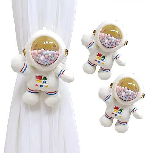 Herfair 2 Stück Gardinenclips Raffhalter Seil, Cartoon Astronaut Vorhanghalter, Astronaut Vorhang Raffhalter, Vorhang Schnalle Haken für Kinder Kinderzimmer (Weiß) von Herfair