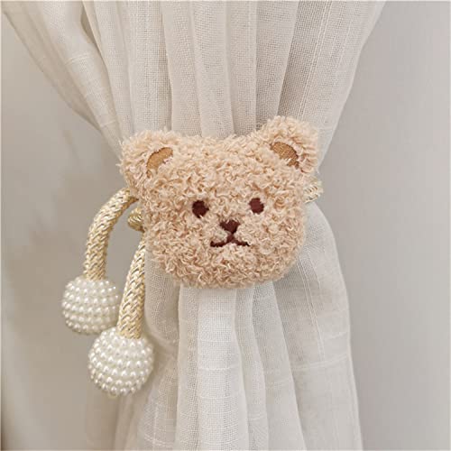 Herfair 2 Stück Gardinenclips Raffhalter Seil, Cartoon Bär Vorhanghalter, Bär Vorhang Raffhalter, Gardinen Haken Ringe Bär für Kinderzimmer Dekoration (Beige) von Herfair