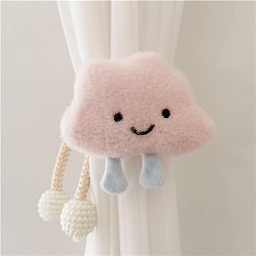 2 Stück Vorhänge Raffhalter, Gardinenclips Cartoon Wolken Vorhang-Clips, Wolken Vorhanghalter, Gardinen Haken Ringe Wolken für Kinderzimmer Dekoration (Rosa) von Herfair