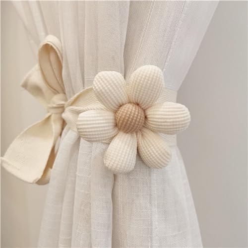 Herfair 2 Stück Vorhang Raffhalter Gardinenband, Niedlich Bär Blumen Gardinenclips Vorhanghalter, Gardinen Seil für Haus Kinderzimmer Deko (Blumen-B) von Herfair
