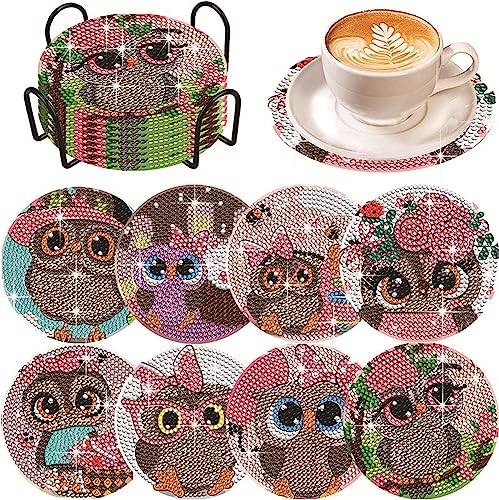 8 Stück Diamond Painting Untersetzer mit Halter, Cartoon Eule Diamond Art Untersetzer, Diamant-Malsets für Erwachsene Anfänger Kinder, Mosaik Untersetzer 8 Stück Diamond Painting Untersetzer mit Halter, Cartoon Eule Diamond Art Untersetzer, Diamant-Malsets für Erwachsene Anfänger Kinder, Mosaik Untersetzer von Herfair