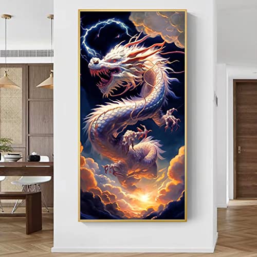 Diamond Painting Bilder Drachen, 5D DIY Diamond Painting Kit Erwachsene Kristall Full Drill Groß Bilder, Diamonds Malerei für Home Wand Dekor (50x90cm) von Herfair