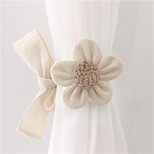 Herfair 2 Stück Vorhänge Raffhalter Gardinenclips Niedlich Blumen, Vorhanghalter Gardinenclips Raffhalter Seil Blumen, Boho Gardinen Seil für Zimmer Deko (Beige) von Herfair
