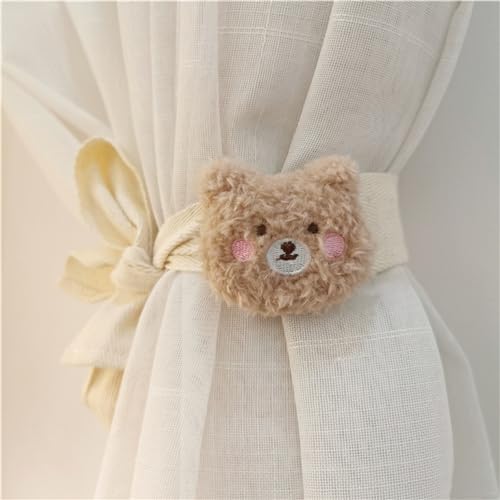 Herfair 2 Stück Vorhang Raffhalter, Cartoon Plüsch Bär Kinderzimmer Gardinen Gardinenclips Raffhalter Seil, Vorhang Ringe Mädchen Kinderzimmer Deko (Khaki) von Herfair