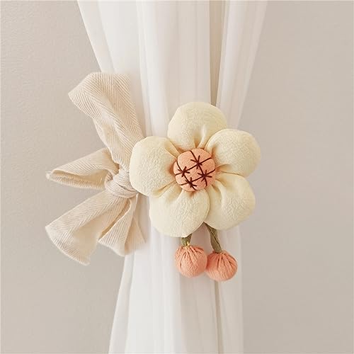 Herfair 2 Stück Vorhang Raffhalter, Schön Blumen Gardinenhalter Vorhanghalter Kinderzimmer Decor Boho Gardinenclips Vorhang Clips Seil Holdback Vorhang Ringe für Babyzimmer Dekor (5Blatt+Beige) von Herfair