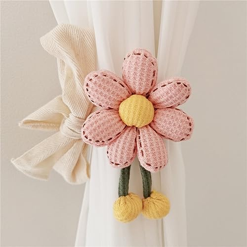 Herfair 2 Stück Vorhang Raffhalter, Schön Blumen Gardinenhalter Vorhanghalter Kinderzimmer Decor Boho Gardinenclips Vorhang Clips Seil Holdback Vorhang Ringe für Babyzimmer Dekor (7Blatt+Rosa) von Herfair