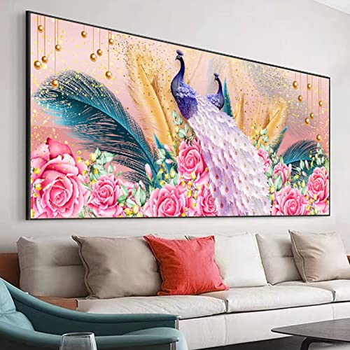 Herfair 5D DIY Diamant Painting Erwachsene, Rosa Pfau Diamond Painting Bilder XXL,Strass Kristall DIY Diamant Malerei Kits Kinder für Wanddekoration (60x120cm) von Herfair