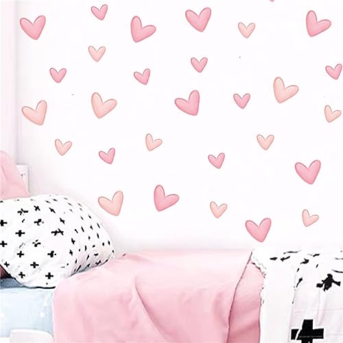 Herfair 60 PCS Herzen Kinderzimmer Wandaufkleber Boho Wandtattoo Babyzimmer Selbstklebende Wandsticker, Rosa Herz Aufkleber für Mädchen Jungen Baby von Herfair