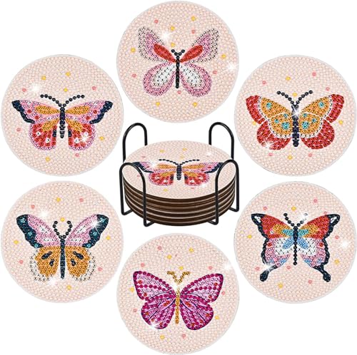 Herfair Diamond Painting Untersetzer mit Halter 6 Stück Schmetterling Diamant Art Untersetzer Holz Tassenuntersetzer DIY Handgefertigt Diamond Untersetzer für Esstischdeko Herfair Diamond Painting Untersetzer mit Halter 6 Stück Schmetterling Diamant Art Untersetzer Holz Tassenuntersetzer DIY Handgefertigt Diamond Untersetzer für Esstischdeko von Herfair