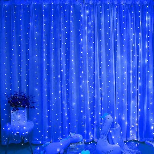 Herfair Lichterketten Vorhang,Lichtervorhang innen außen 3x3m 300 LED Lichterketten Warmweiß,mit 10 Haken 8 Modi, Dimmbar Lichterkette Aussen für Weihnachten, Hochzeit,Party (Blu-Ray) von Herfair