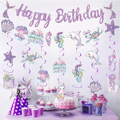 Herfair Meerjungfrauen Geburtstagsdeko, Happy Birthday Deko mit Girlande Geburtstag, Tortendeko und 6 Stück Muffinförmchen, Mädchen Birthday Decorations Herfair Meerjungfrauen Geburtstagsdeko, Happy Birthday Deko mit Girlande Geburtstag, Tortendeko und 6 Stück Muffinförmchen, Mädchen Birthday Decorations von Herfair
