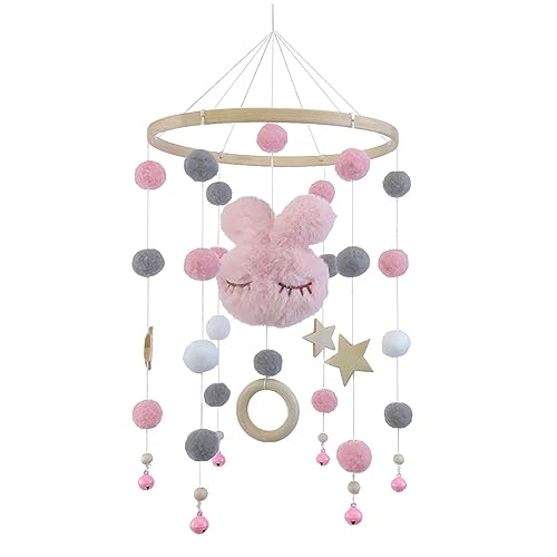 Herfair Mobile Baby Mobile Babybett Deko, Kaninchen Pentagramm Bettglocke Windspiel Baby Spielzeug, Mobile Anhänger Dekoration für Kinderzimmer Babyzimmer (Rosa) von Herfair