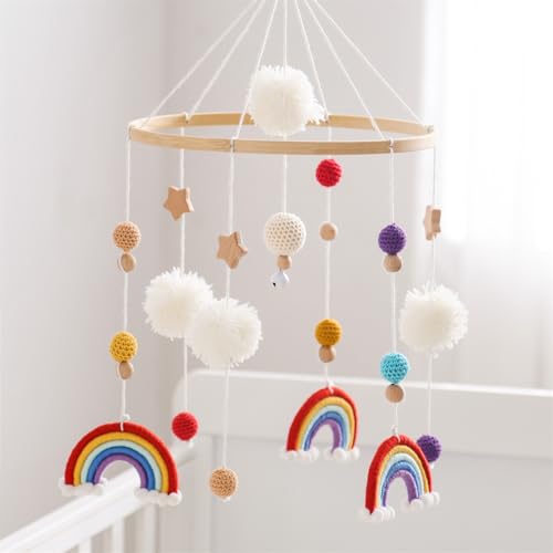 Herfair Mobiles Baby, Regenbogen Babybett Hölz Windspiele mit Bäll, Baby Mobile, Anhänger Babyzimmer Deko, Neugeborene Geschenk für Jungen Mädchen (Rot) von Herfair