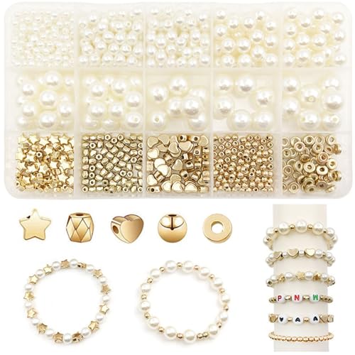 Herfair Perlen für Armbänder, 720 Stück Perlen zum Auffädeln DIY Armband Selber Machen Schmuck Perlenset für Weihnachten, Feiertage, Geburtstage, Partys Geschenk von Herfair