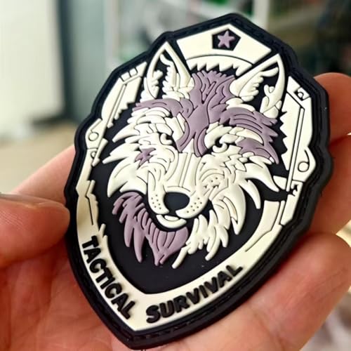 PVC Patches Klett Militär Taktisches Moral Patches "SURVIVAL Wolf" Emblem Aufnäher für Rucksäcke, Jacken, Jeans,Backpack, Jackets von Herfair