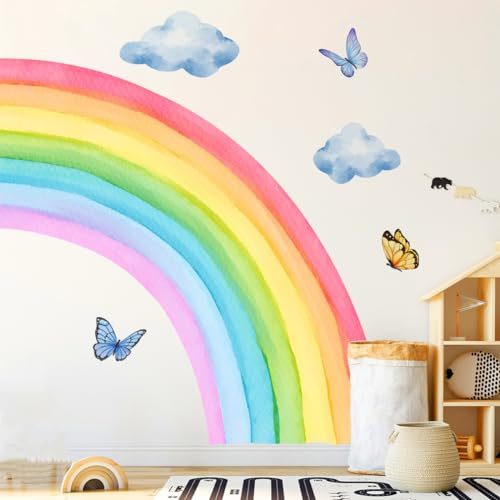 Wandtattoo Wandaufkleber Große Regenbogen Schmetterling Wolke Kinderzimmer Wandaufkleber Babyzimmer Schlafzimmer Wanddeko Selbstklebend von Herfair