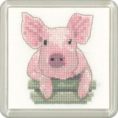 Heritage Kreuzstich Set Aida "Schwein (A)", Zählmuster, CFPG1220-A, Coaster size 7,5x7,5cm von Heritage Crafts