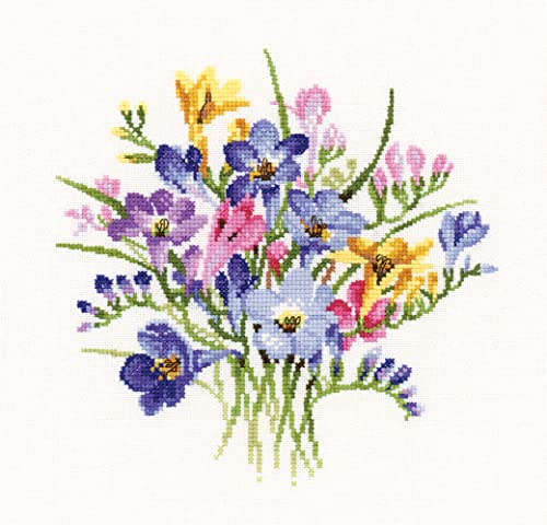 Heritage Kreuzstich Set Zählstoff "Freesie-Strauß (L)", Zählmuster, VPFP716-E, 17,5x17,5cm von Heritage Crafts