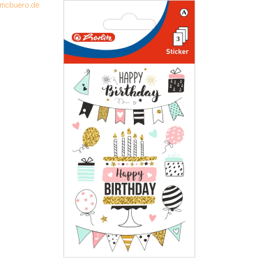 10 x Herlitz Deko-Sticker Motiv 17 selbstklebend Happy Birthday pastel von Herlitz